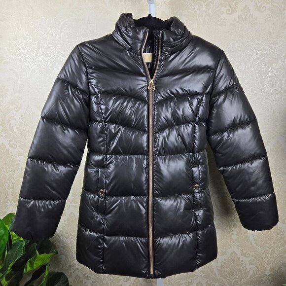 MICHAEL Michael Kors Girls Size 14 Black Puffer Jacket Full Zip Pockets